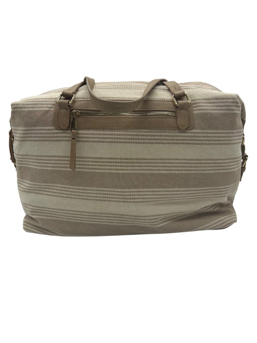 Miztique Cream Fabric Striped Canvas Tote Bag